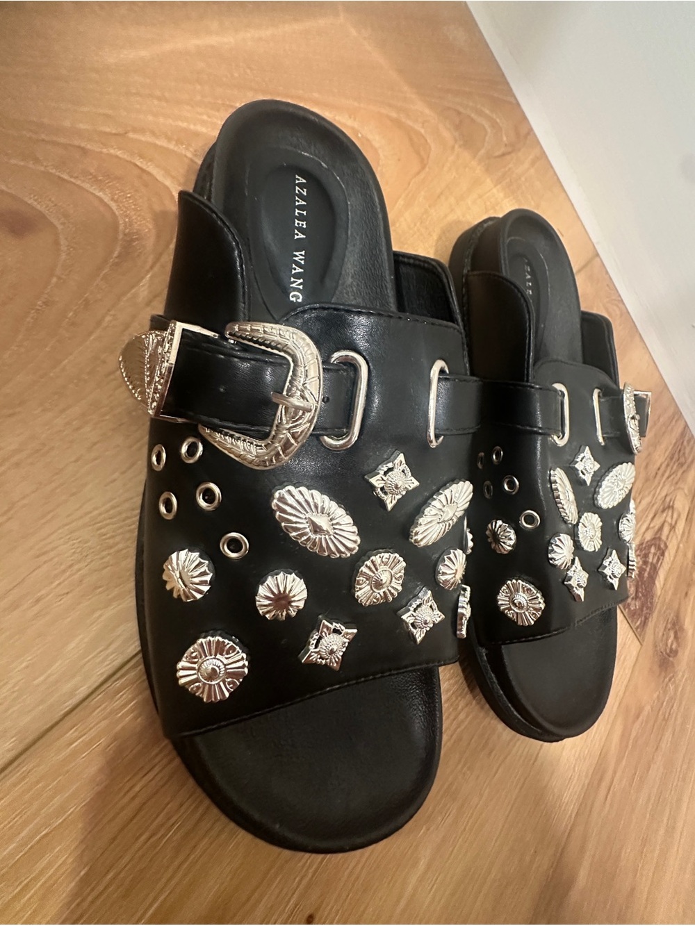 Azalea Wang Bundle!! Rhinestone Strappy Platforms and Silver Embellishmed Slides - Picture 7 of 7